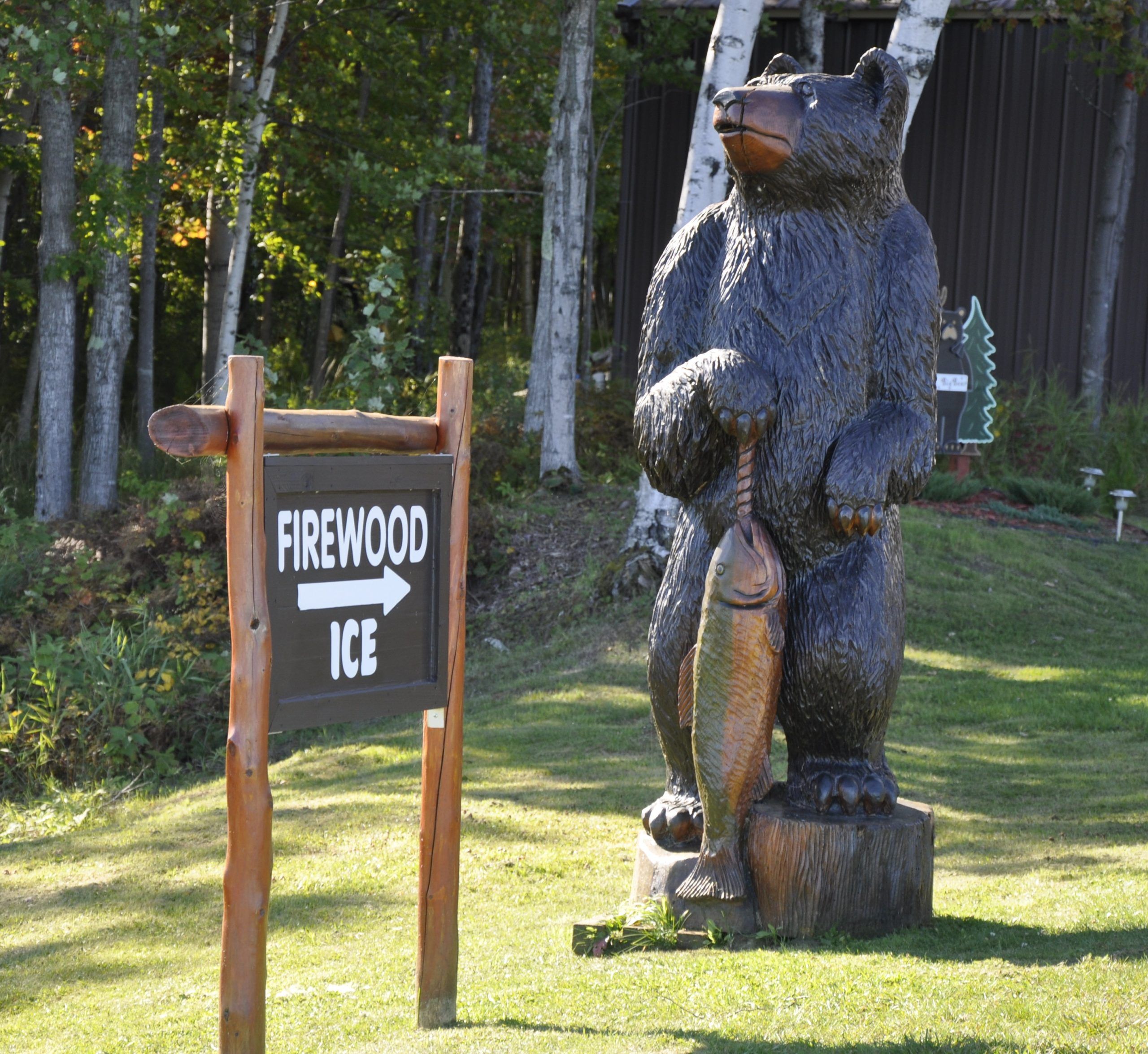 big bear Union River's Big Bear campground sign by road